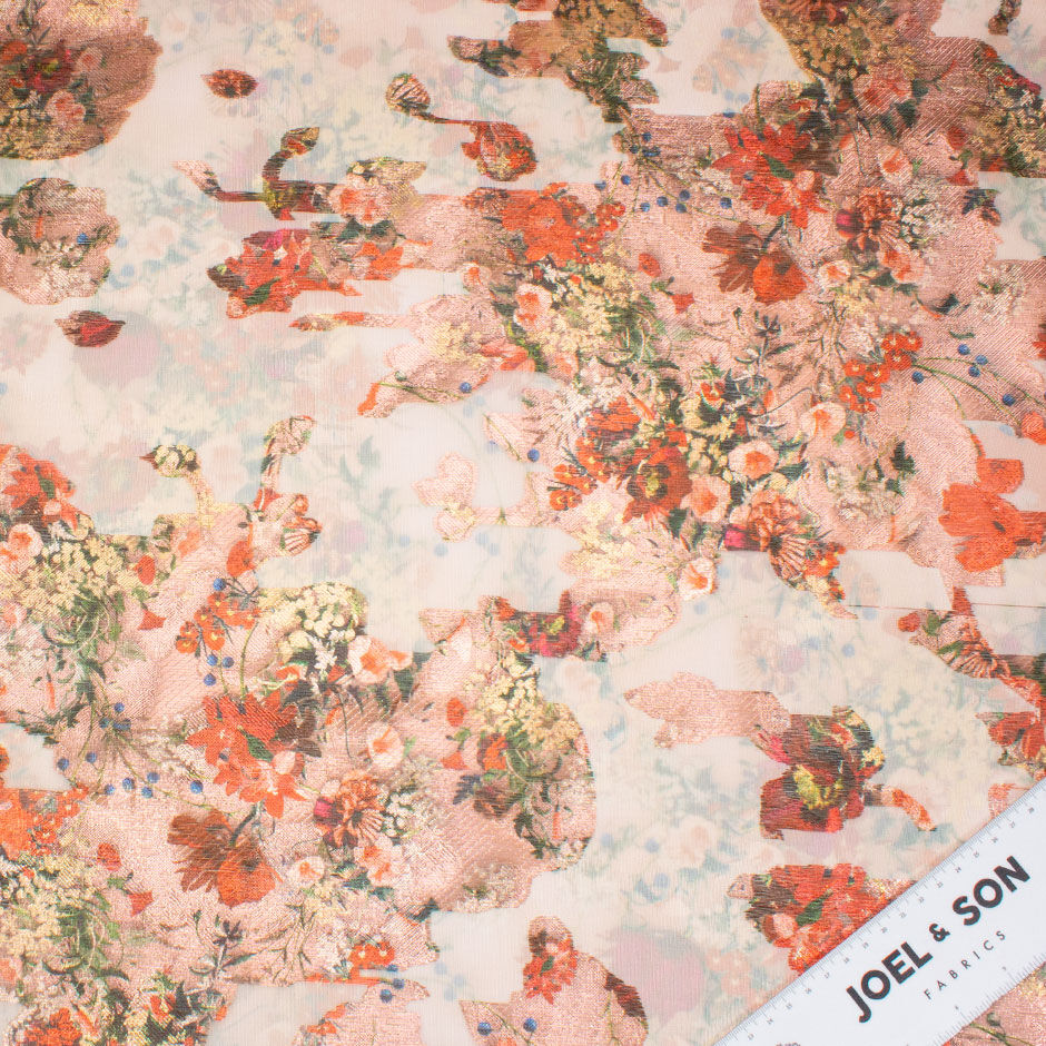 Red & Orange Floral Long Jet Printed Silk Organza