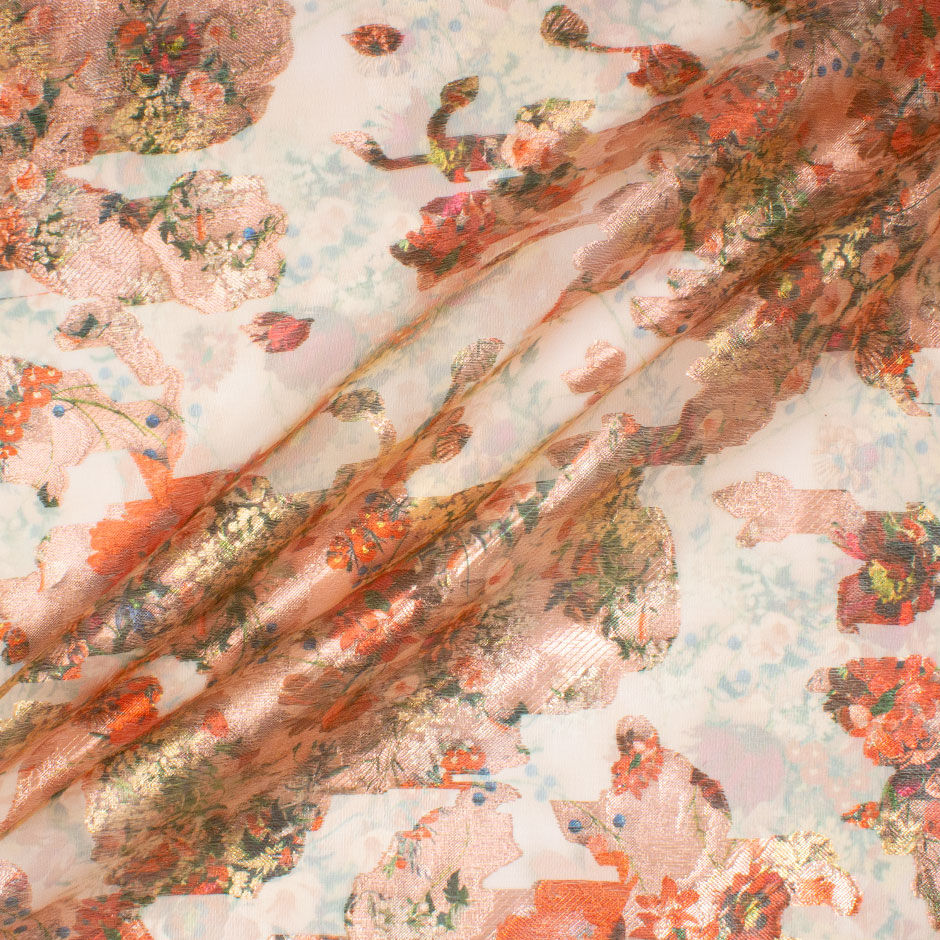Red & Orange Floral Long Jet Printed Silk Organza