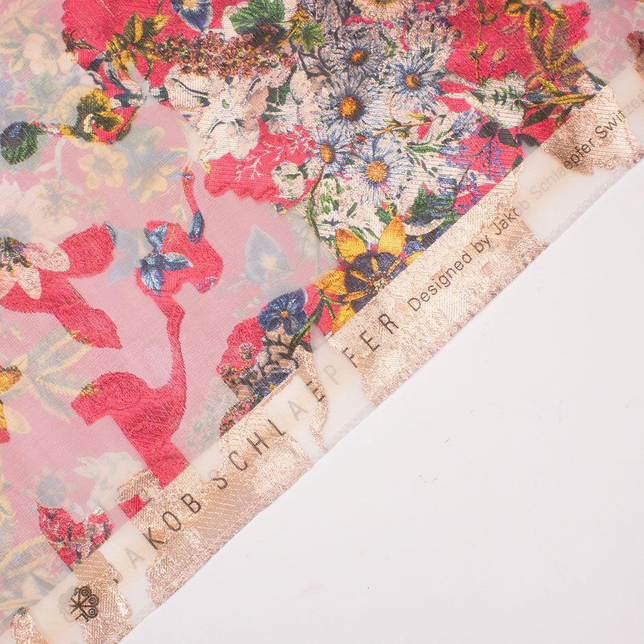 Floral Printed Cherry Red Metallic Long Jet Silk Organza