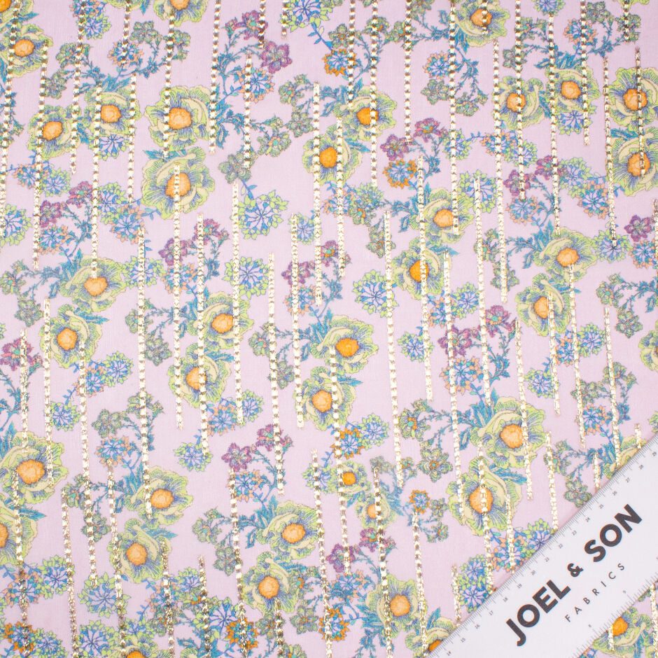 Delicate Floral Printed Soft Pink Metallic Silk Georgette