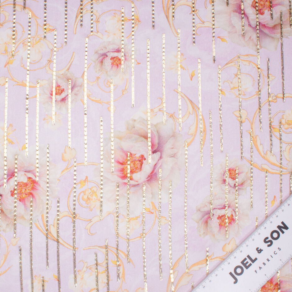 Floral Printed Pale Lavender Metallic Silk Georgette