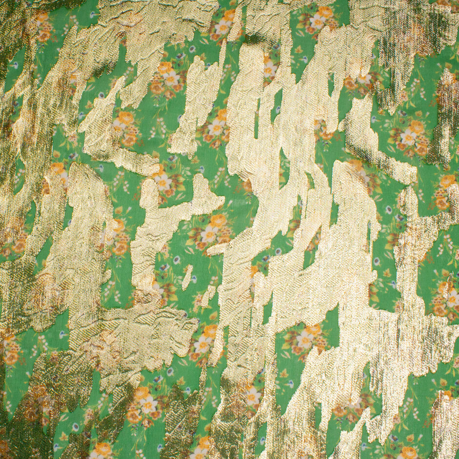 Floral Printed Emerald Green Metallic Silk Georgette (A 1.50m Piece)