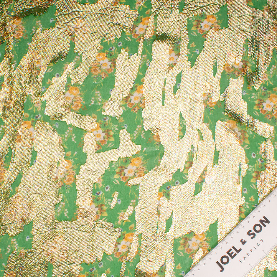Floral Printed Emerald Green Metallic Silk Georgette (A 1.50m Piece)