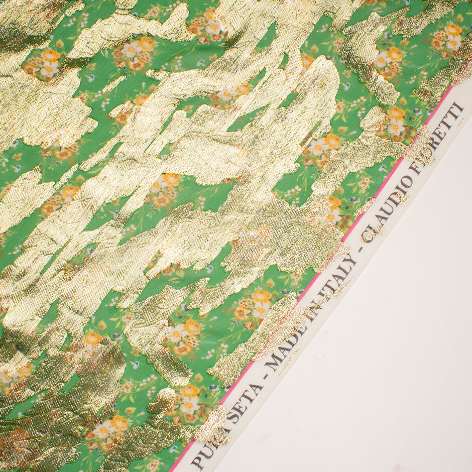 Floral Printed Emerald Green Metallic Silk Georgette (A 1.50m Piece)