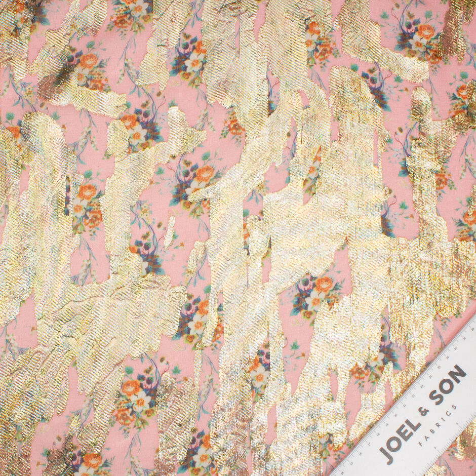 Dainty Floral Printed Candy Pink Metallic Silk Georgette