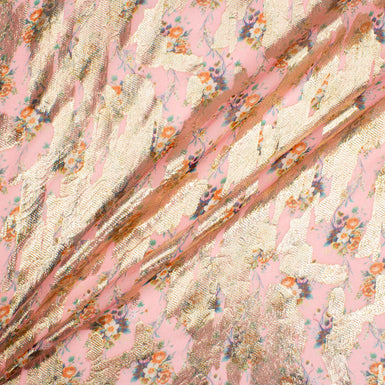 Dainty Floral Printed Candy Pink Metallic Silk Georgette