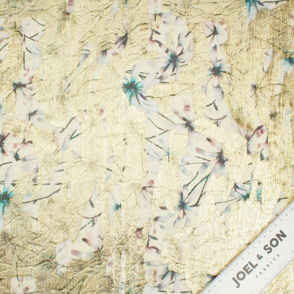 Floral Printed Ivory Metallic Silk Georgette