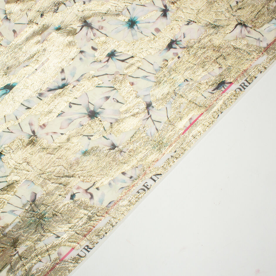 Floral Printed Ivory Metallic Silk Georgette