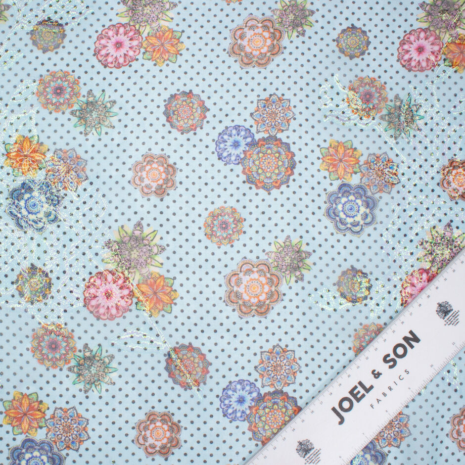 Floral & Spotted Baby Blue Printed Metallic Silk Georgette