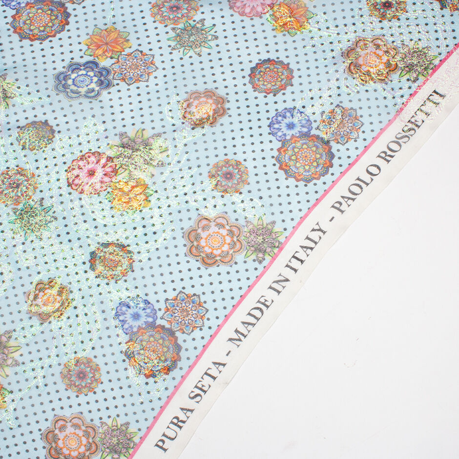 Floral & Spotted Baby Blue Printed Metallic Silk Georgette