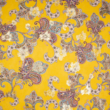 Paisley Printed Daffodil Yellow Metallic Silk Georgette
