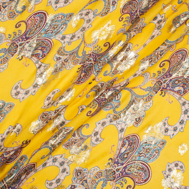 Paisley Printed Daffodil Yellow Metallic Silk Georgette