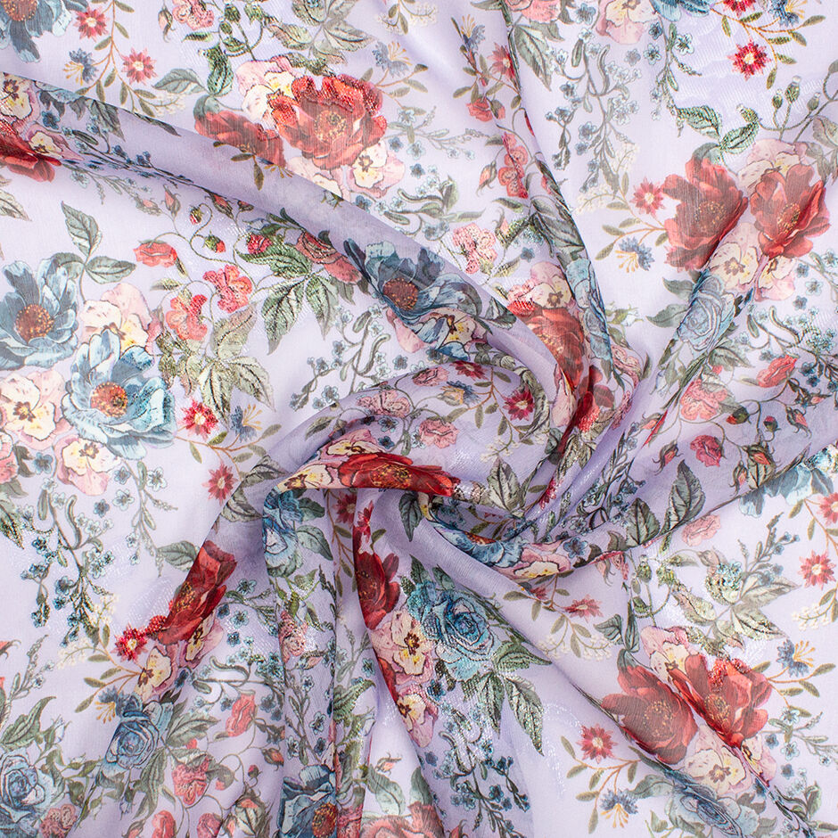 Burnt Orange Floral Printed Lavender Silk