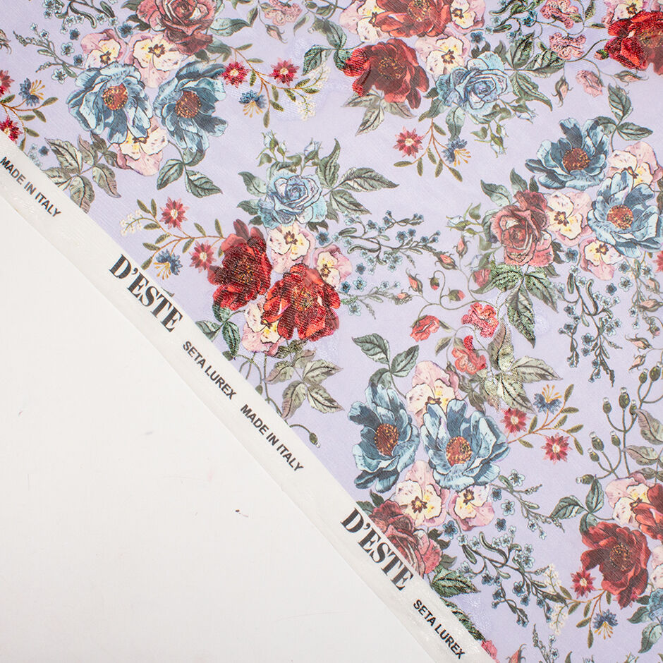 Burnt Orange Floral Printed Lavender Silk