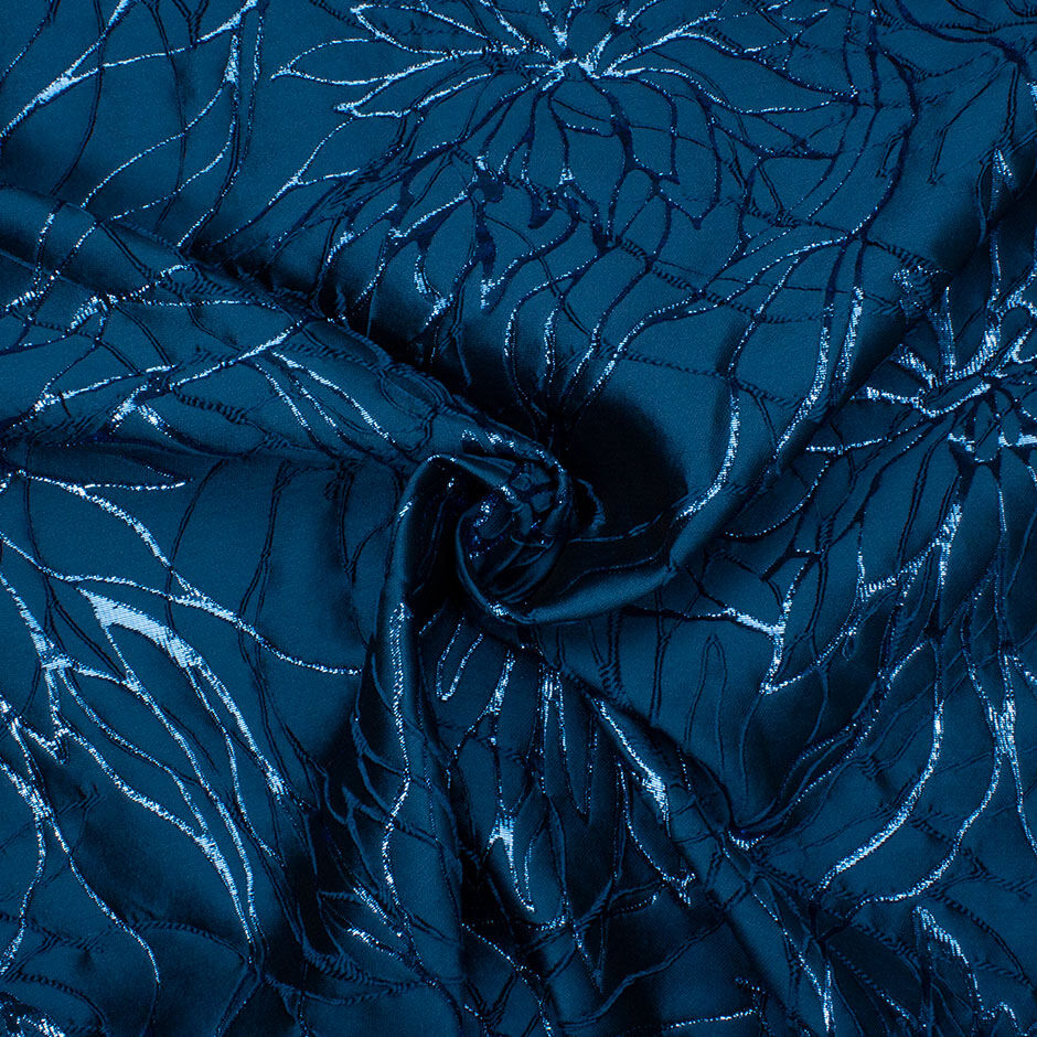 French Blue Metallic Floral Abstract Cloqué