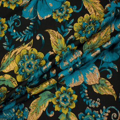 Chartreuse & Turquoise Floral Mixed Fibre Brocade