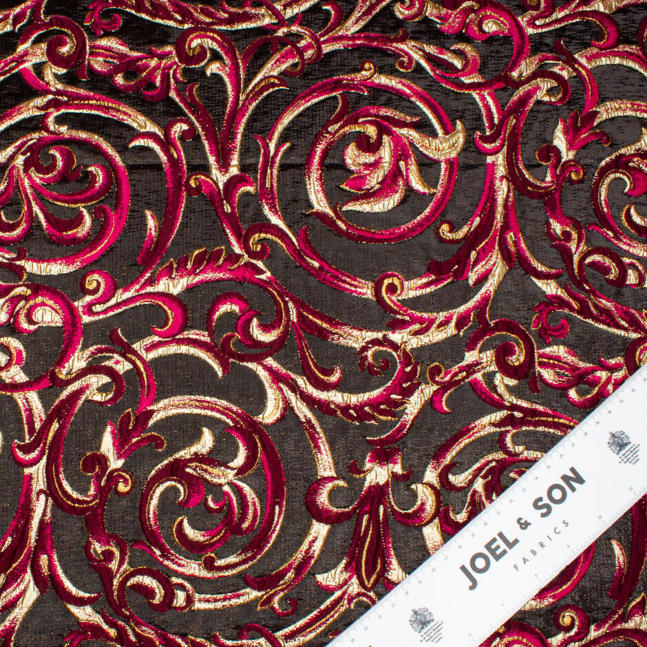 Cherry Red & Gold Metallic Black Cloqué