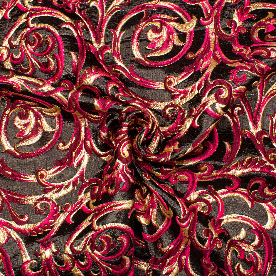 Cherry Red & Gold Metallic Black Cloqué