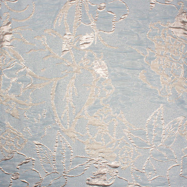Pale Pink Metallic Abstract Floral Baby Blue Cloqué