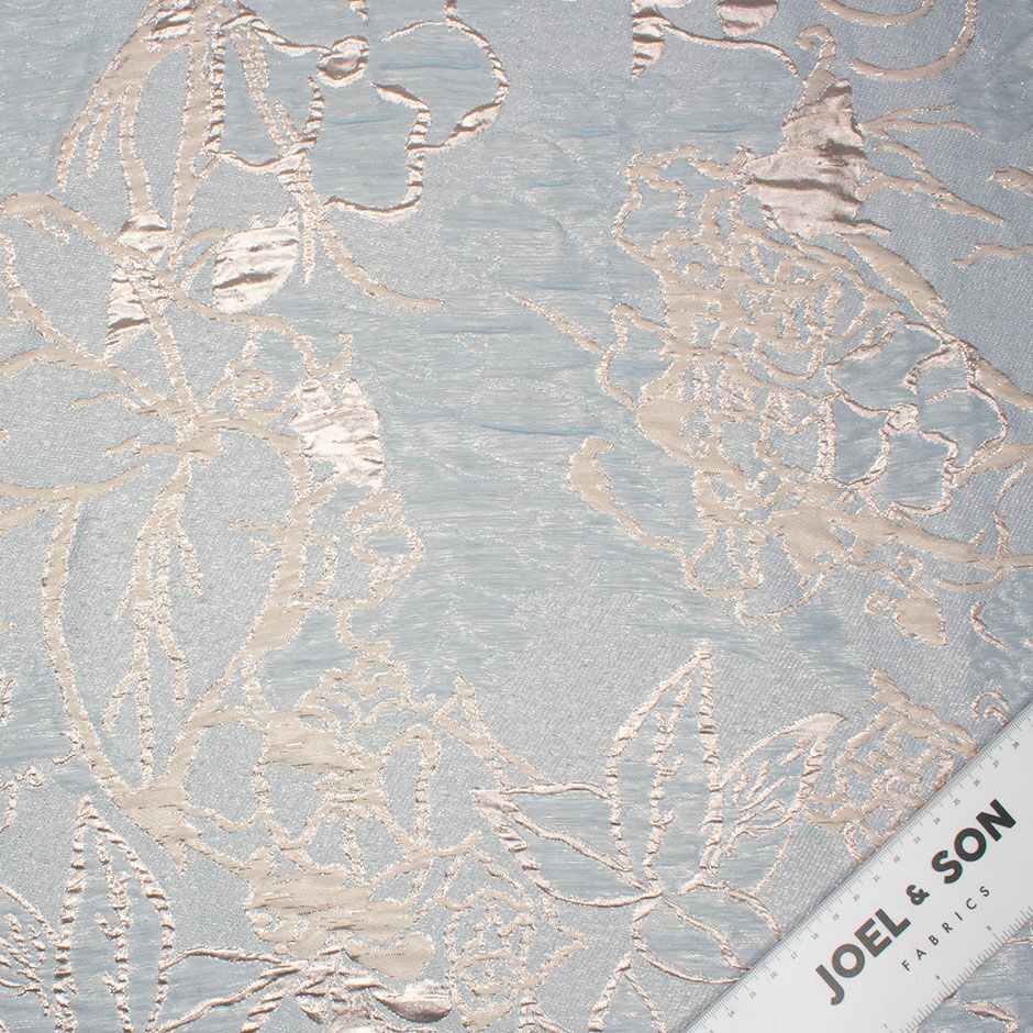 Pale Pink Metallic Abstract Floral Baby Blue Cloqué