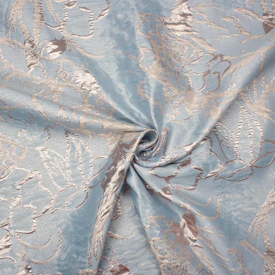Pale Pink Metallic Abstract Floral Baby Blue Cloqué