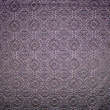 Metallic Lilac & Black Geometric Cotton Blend Brocade