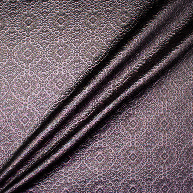 Metallic Lilac & Black Geometric Cotton Blend Brocade