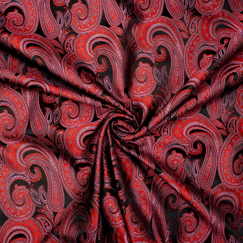 Red & Pink Paisley Silk Blend Brocade