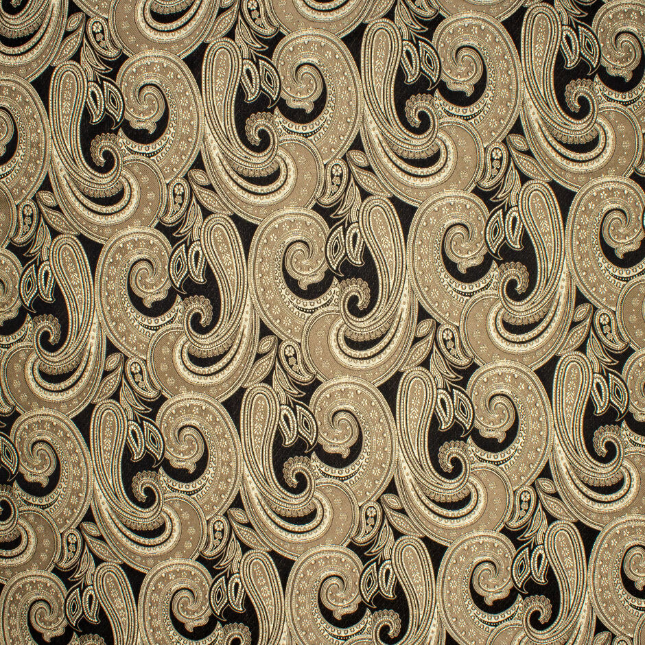 Metallic Gold Paisley Silk Blend Black Brocade (A 1.30m Piece)