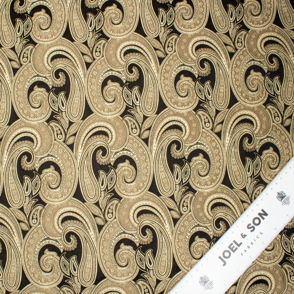 Metallic Gold Paisley Silk Blend Black Brocade (A 1.30m Piece)