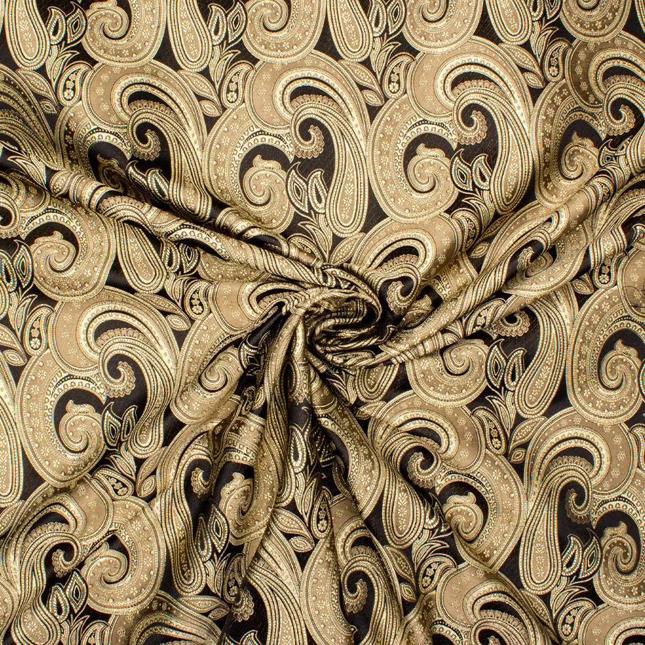 Metallic Gold Paisley Silk Blend Black Brocade (A 1.30m Piece)