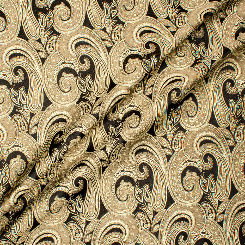 Metallic Gold Paisley Silk Blend Black Brocade (A 1.30m Piece)