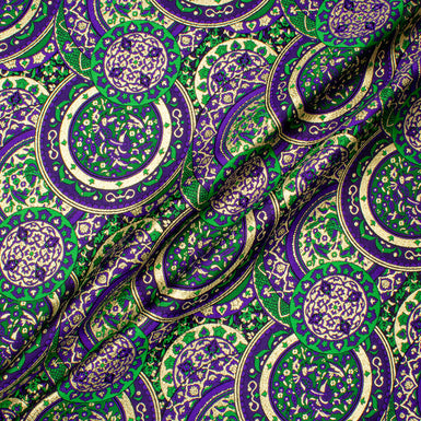 Purple, Green & Gold Metallic Circle Silk Blend Brocade