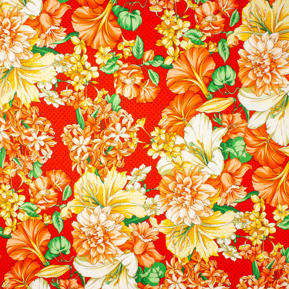 Large Floral Printed Spotted Red Luxury Cotton (A 1.15m Piece)