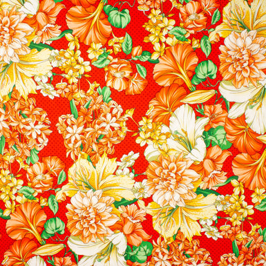 Large Floral Printed Spotted Red Luxury Cotton
