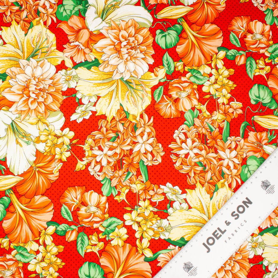 Large Floral Printed Spotted Red Luxury Cotton (A 1.15m Piece)