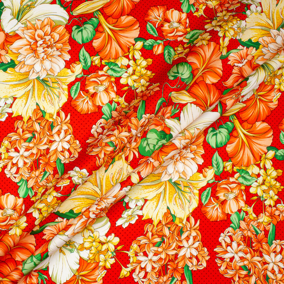 Large Floral Printed Spotted Red Luxury Cotton (A 1.15m Piece)