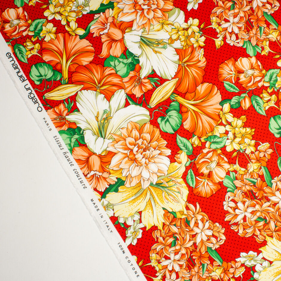 Large Floral Printed Spotted Red Luxury Cotton (A 1.15m Piece)