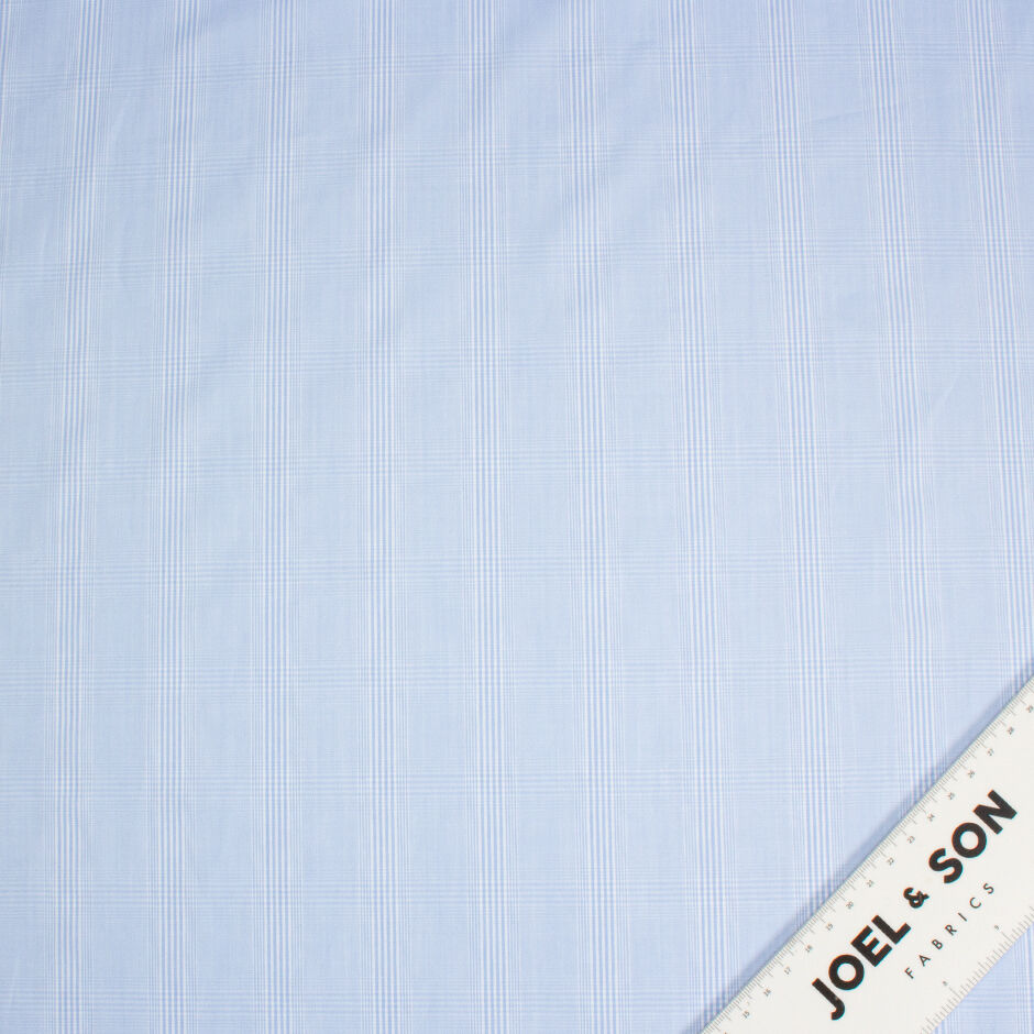 Soft Blue Prince of Wales Checkered Cotton Shirting