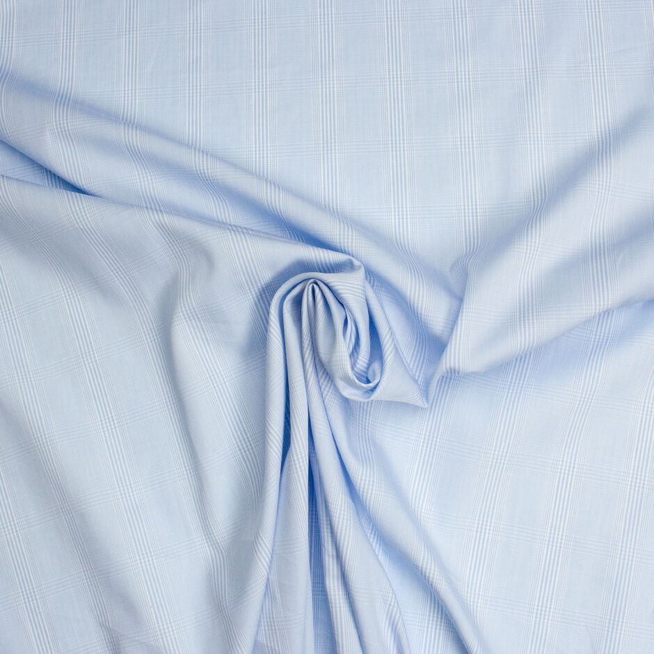 Soft Blue Prince of Wales Checkered Cotton Shirting