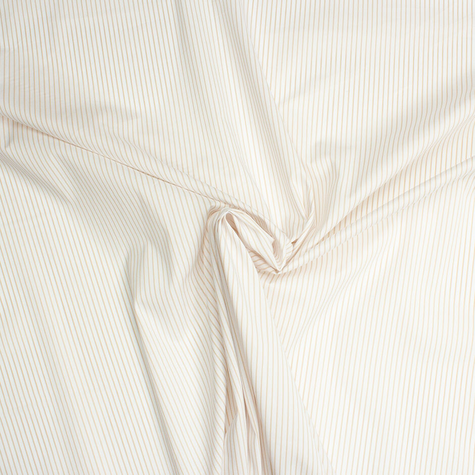 Beige Striped White Lightweight Shirting Cotton