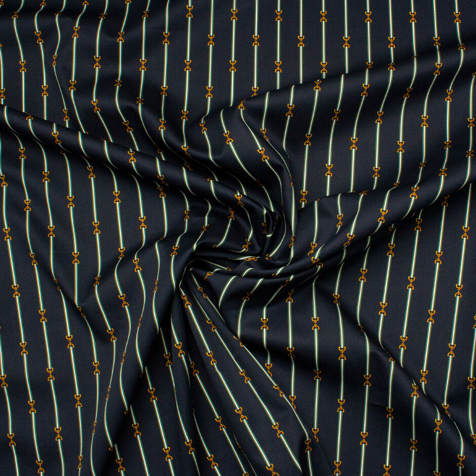 Green & White Striped & Link Printed Shirting Cotton (A 2.50m Piece)