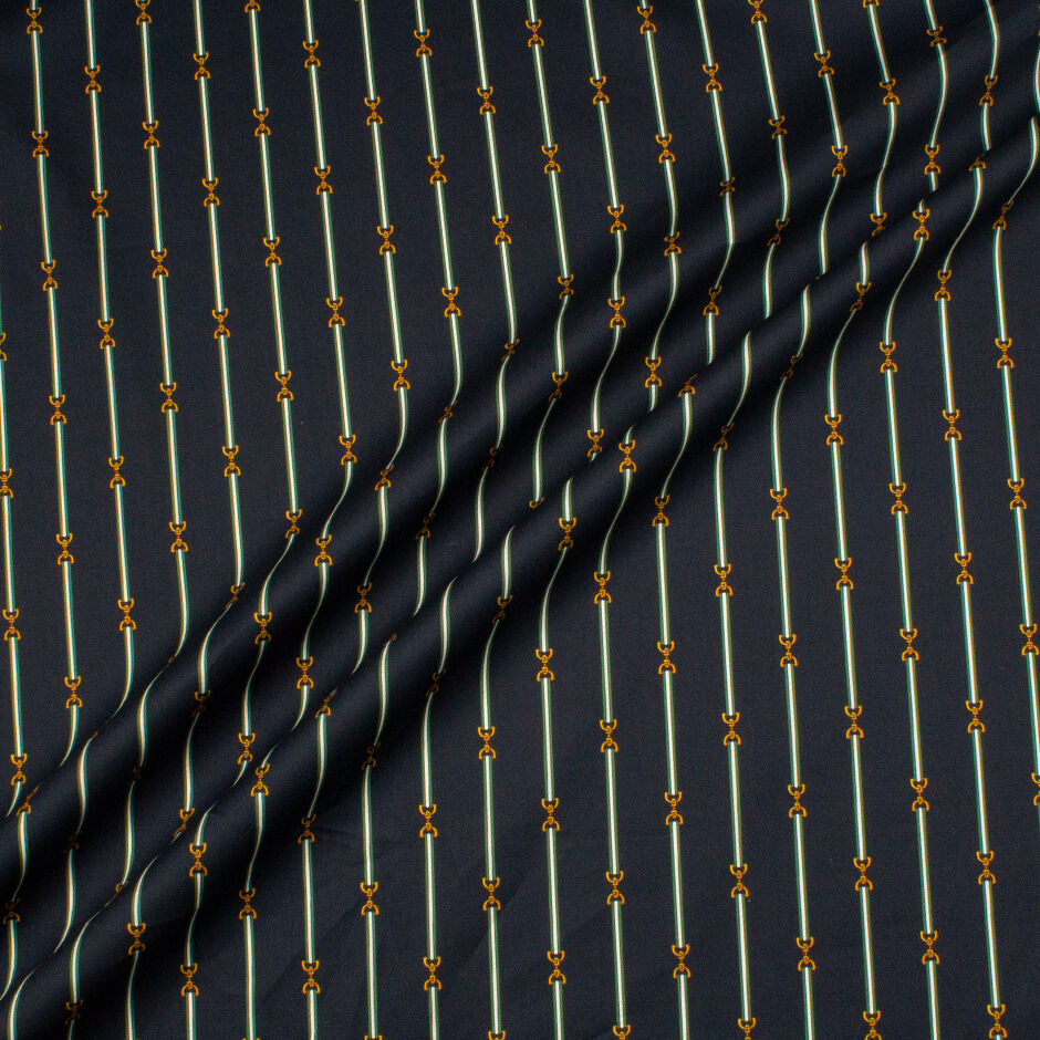 Green & White Striped & Link Printed Shirting Cotton (A 2.50m Piece)