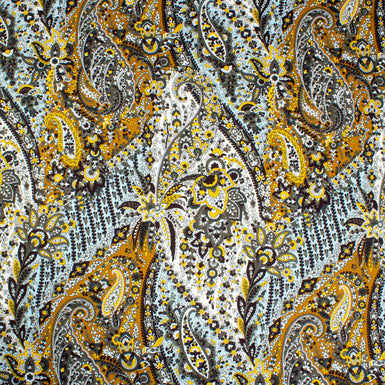 Mustard, Grey, Yellow Floral Printed Shirting Cotton