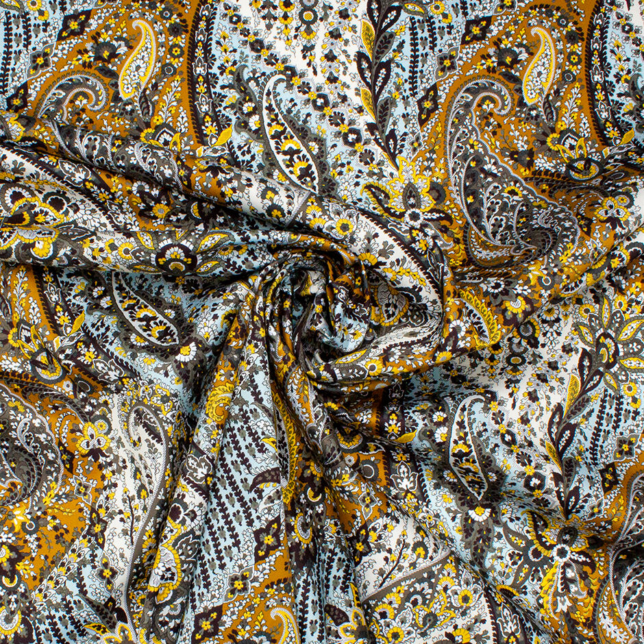 Mustard, Grey, Yellow Floral Printed Shirting Cotton
