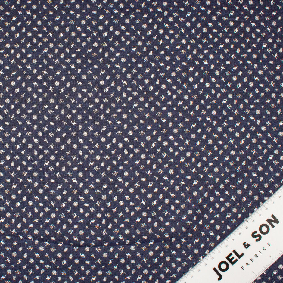 Multi Print Navy Blue Lightweight Shirting Cotton