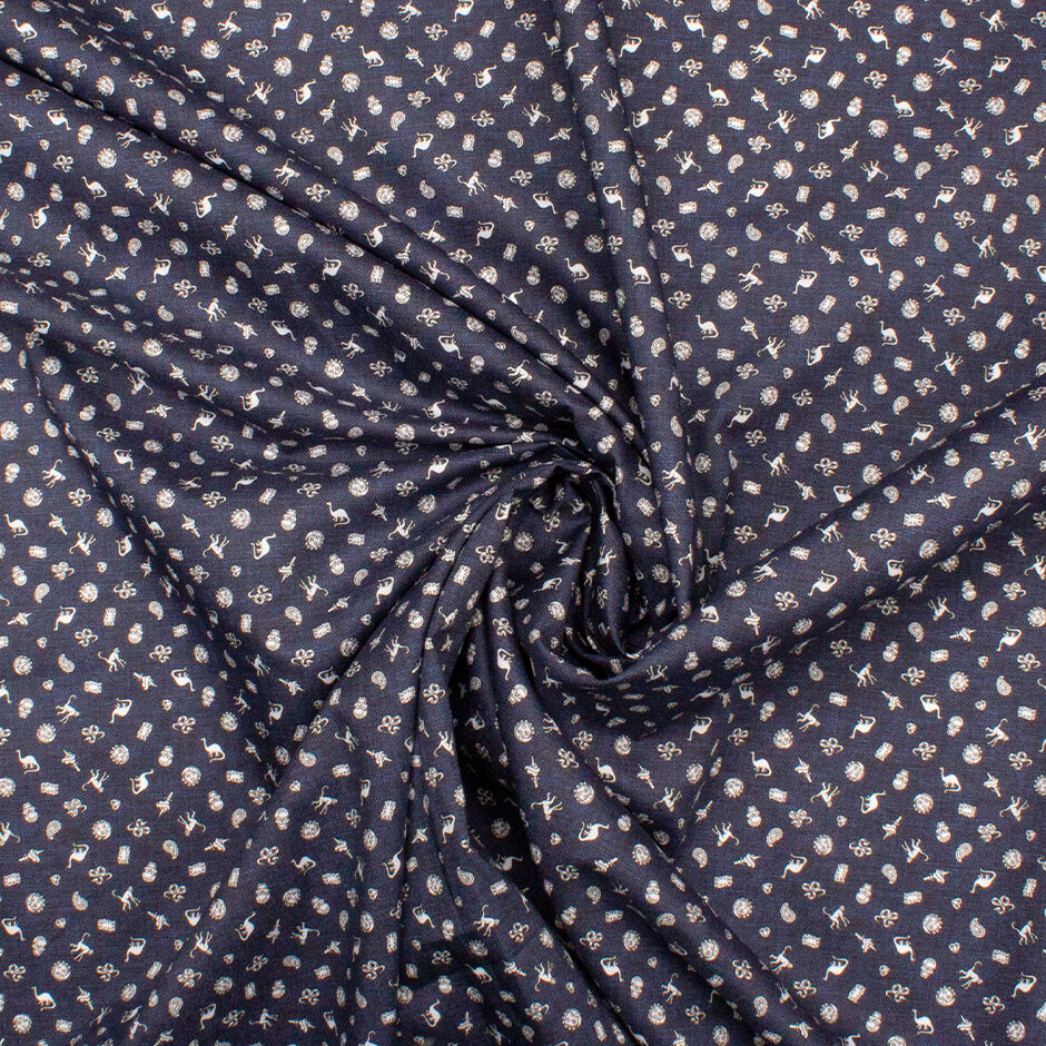 Multi Print Navy Blue Lightweight Shirting Cotton