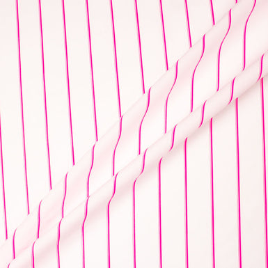 Fluorescent Pink Striped White Shirting Cotton