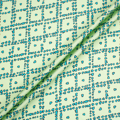 Turquoise Heart Printed Mint Green Silk Twill