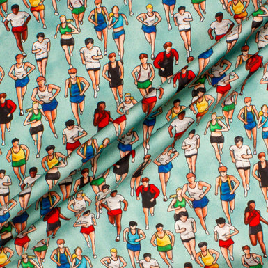 'Runners' Printed Aqua Pure Silk Twill